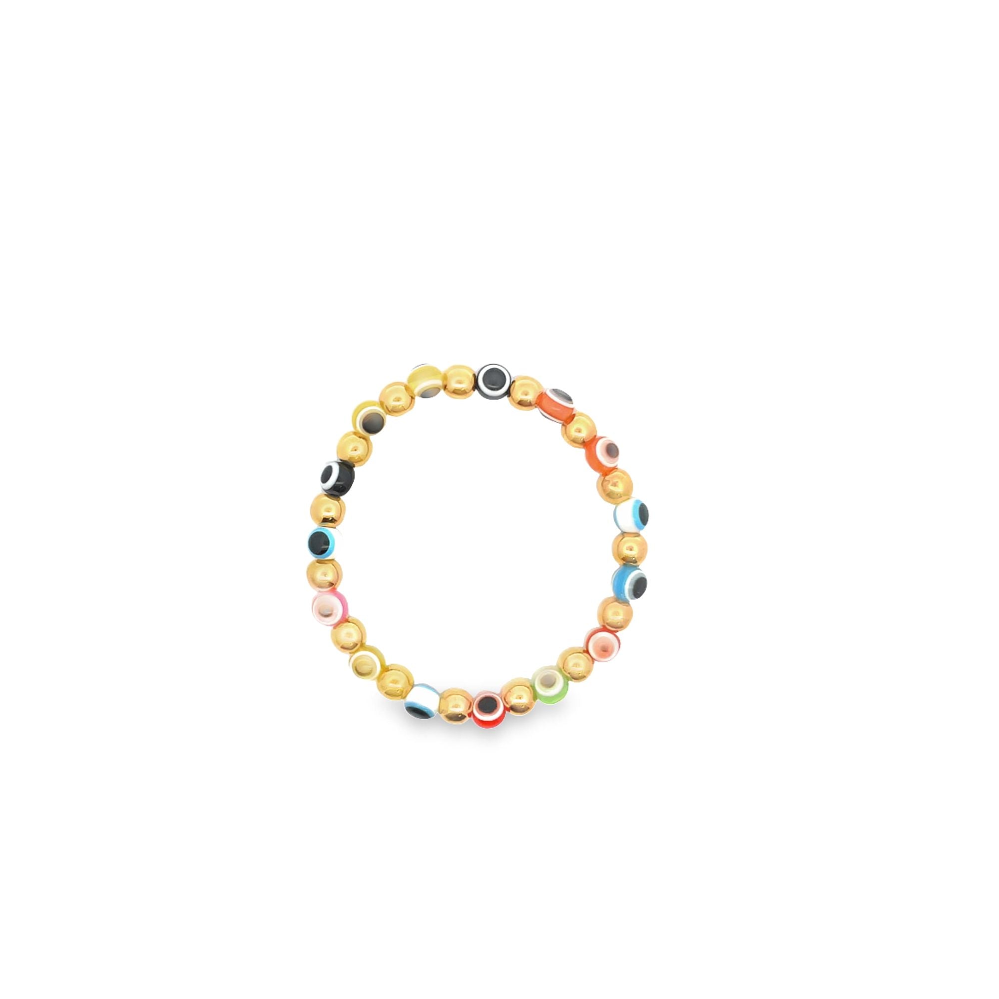 5mm Gold Bead Bracelet With Multicolor Evil Eyes Beads (I57)